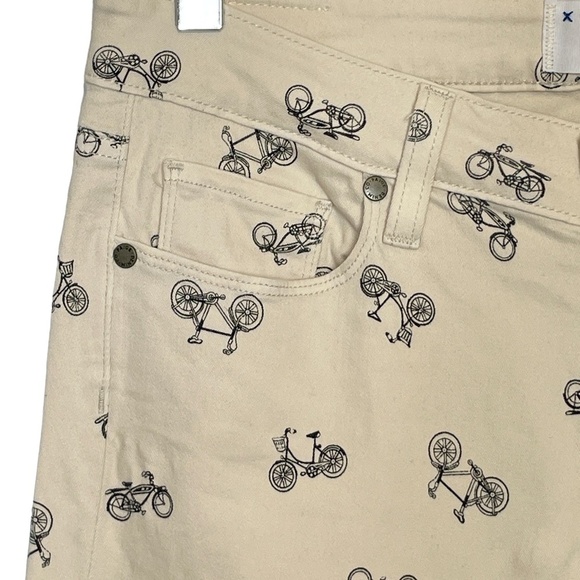 Paige Kylie Cropped Bicycle Print Cruiser Skinny Jeans Taupe Size 30 - Picture 9 of 16